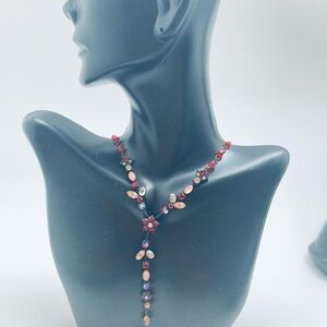 LOVELY red Y necklace antique finish